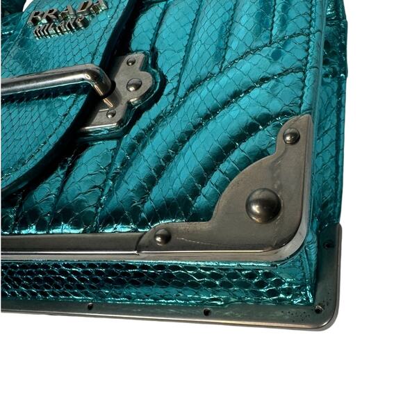 Prada Metallic Snakeskin Bag Cahier Shoulder/Crossbody Ayers Impunture Aqua SHW - Picture 15 of 16